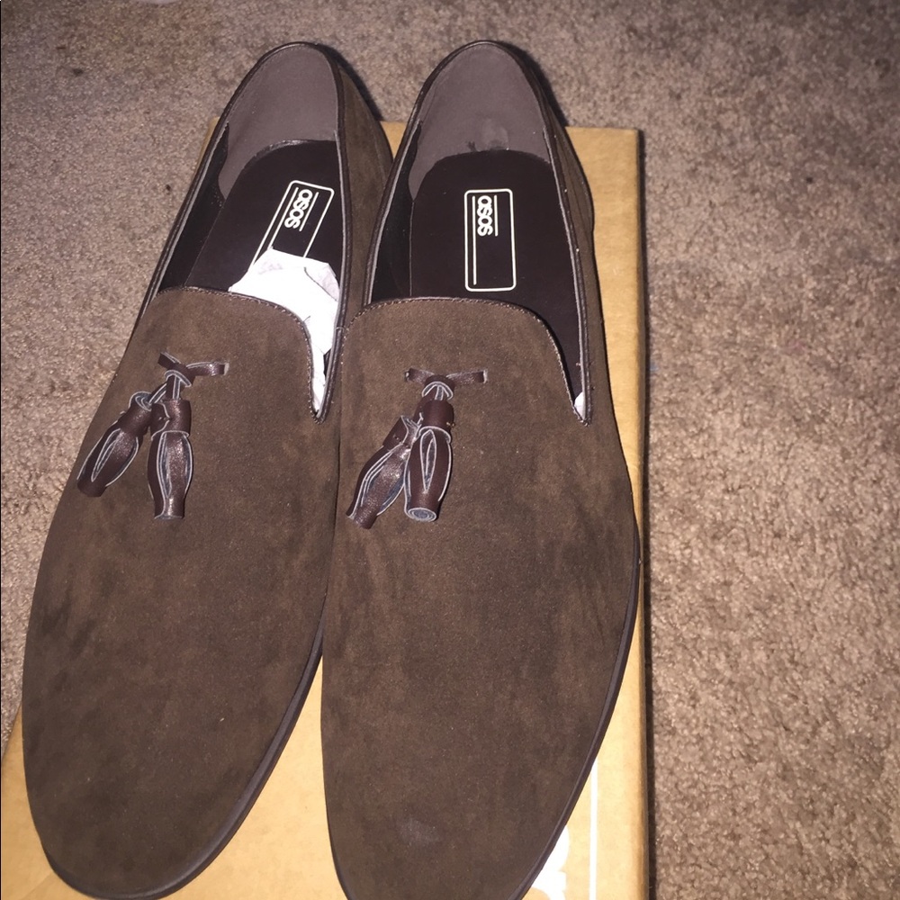 Chocolate Brown Tassel Loafers faux suede