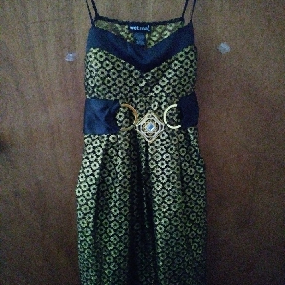 Prom Black Dress with Gold Overlay