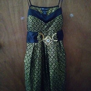 Prom Black Dress with Gold Overlay