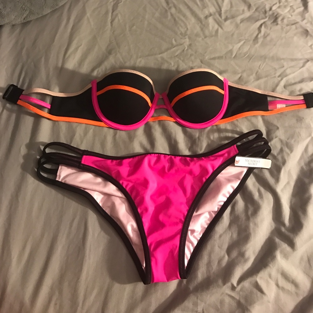 Black Strapless VS Swimsuit top and Pink VS Bottom
