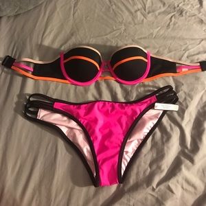 Black Strapless VS Swimsuit top and Pink VS Bottom