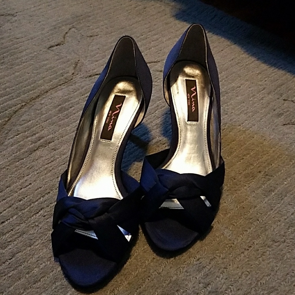 Silk navy dress special occasion shoes by nina