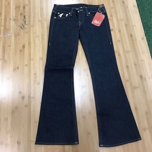 True Religion Dark Blue Jeans sz 32 Gold Paint