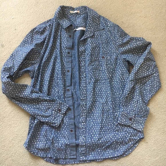 Alternative Size L White Dot Chambray Button Up - Picture 1 of 4