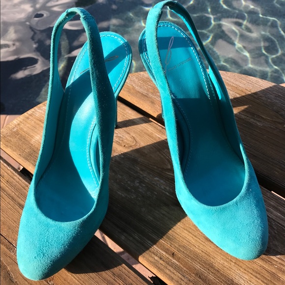 Brian Atwood turquoise suede pump slingback heel - Picture 2 of 5
