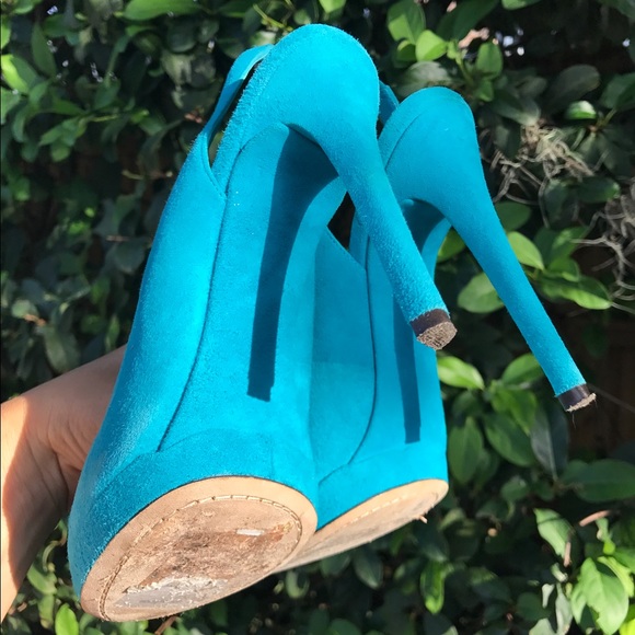 Brian Atwood turquoise suede pump slingback heel - Picture 4 of 5