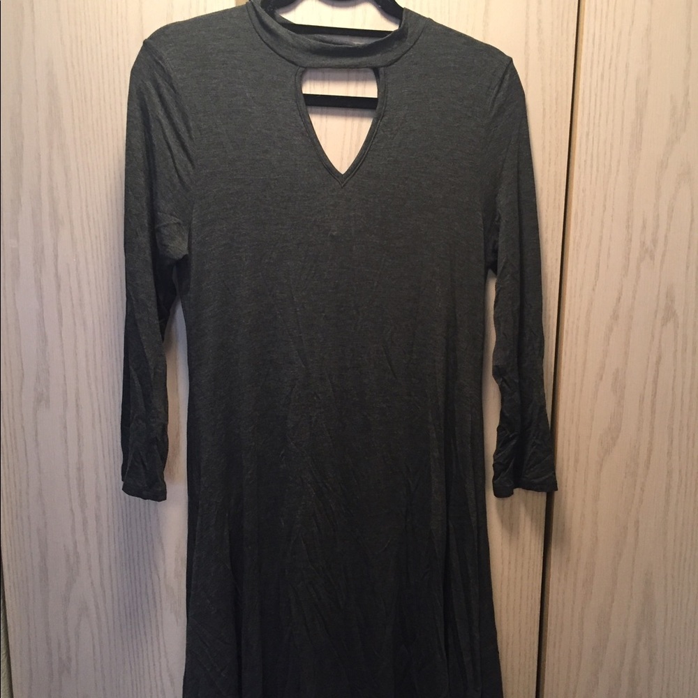 Dark grey fit and flare key hole dress