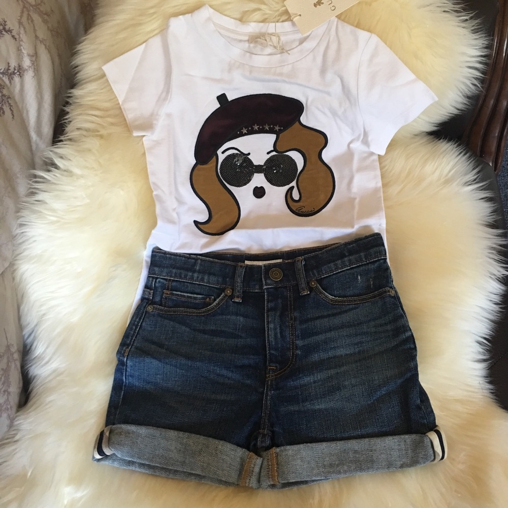 Gucci top and Burberry shorts kids outfit