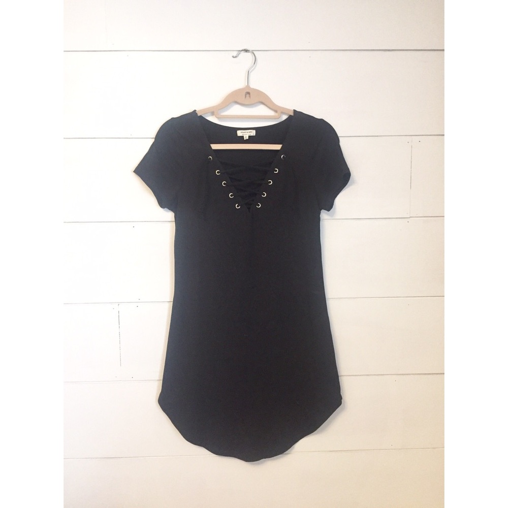 Black Lace Up T-shirt Dress