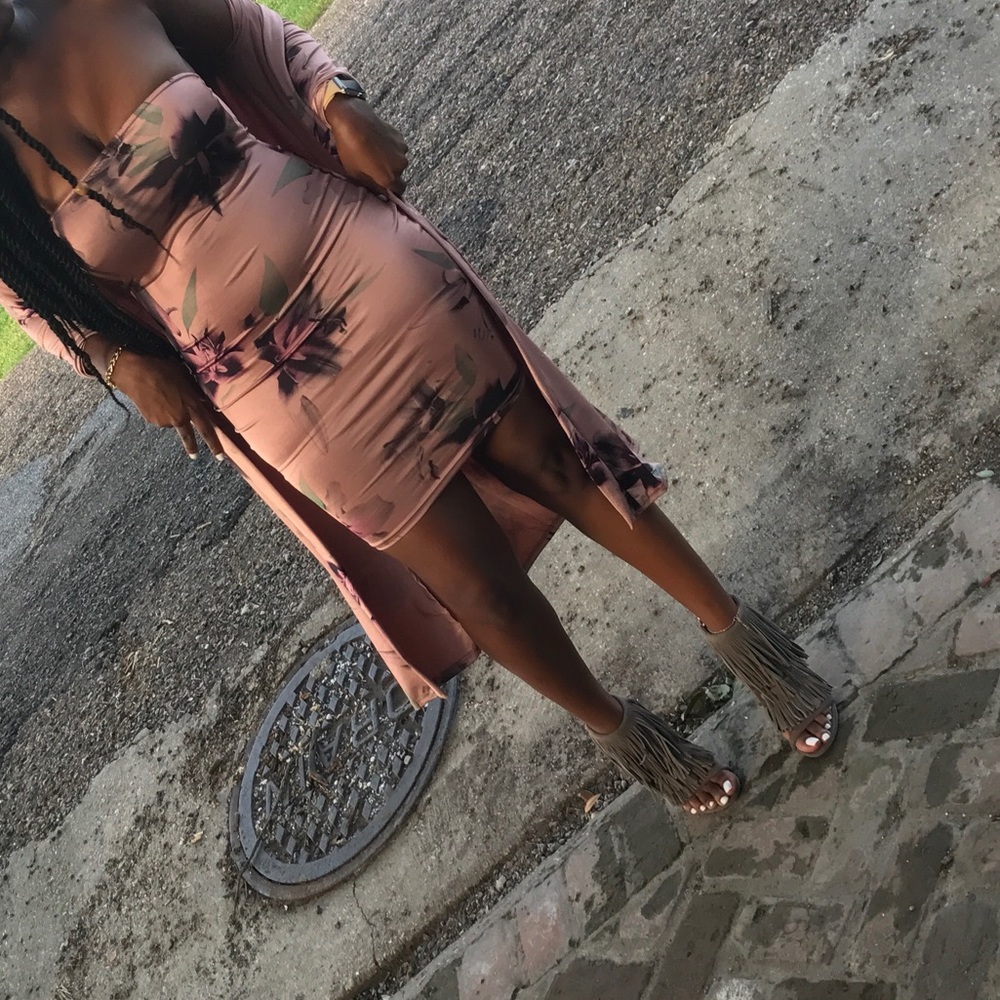 Floral 2PC Co-Ord set (Bodycon Dress w/ Duster) 🎉