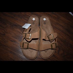 Men's Brown Double Buckle Flip Flops