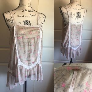 Free People sheer floral and lace tank