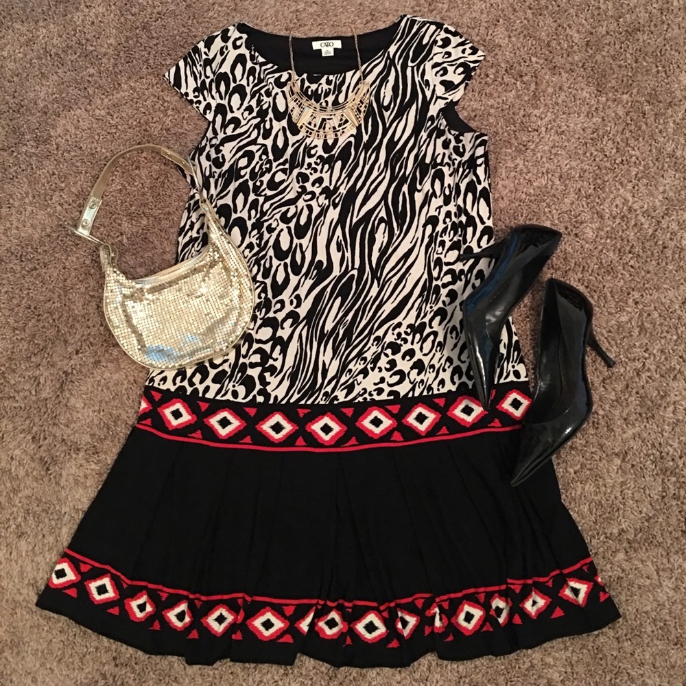 Animal Print Pleated Skirt Dress