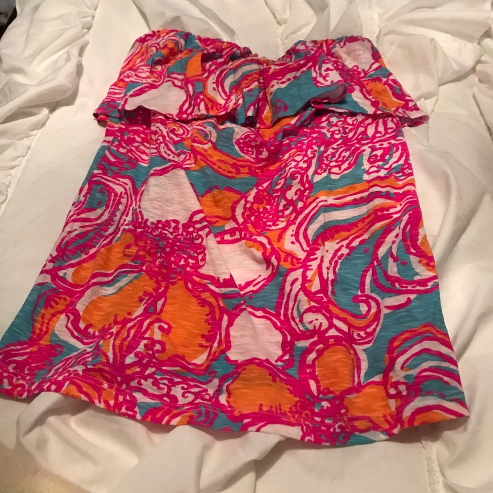 Lilly pulitzer ruffle strapless tube top sz small