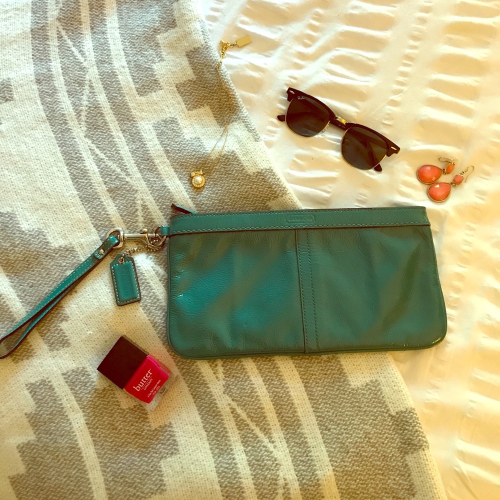 COACH Teal Patent Leather Clutch