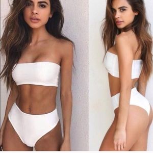 White high waisted bikini with bandeau