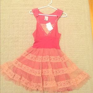 Free People coral colored lace dress
