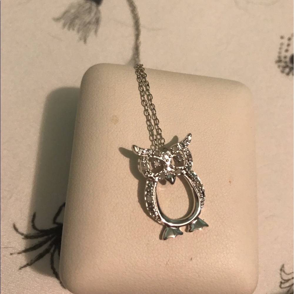 Sterling silver and diamond owl necklace