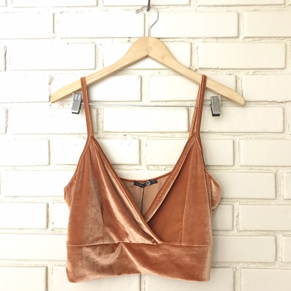 Boohoo Plus Tops - Caramel Velvet Velour Tan Bralette Crop Top Sz 16
