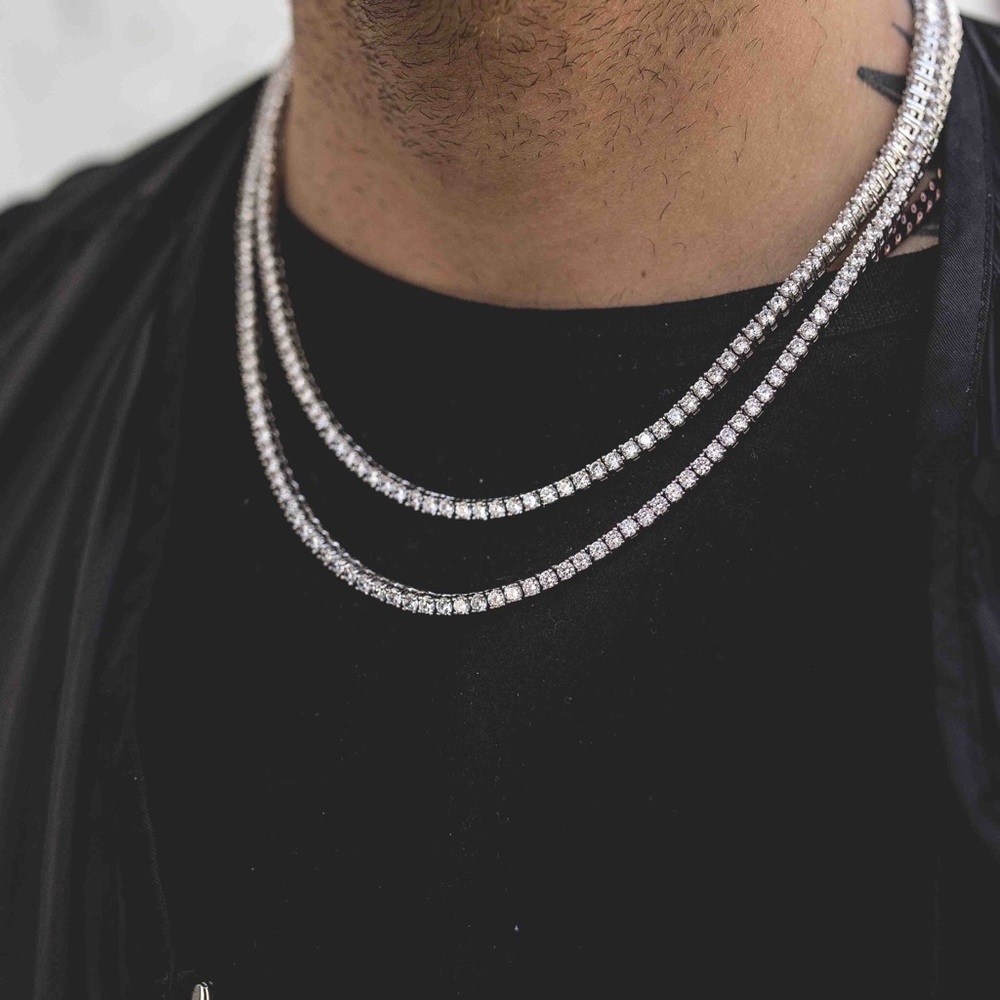 Mens Fully Iced Out Silver Diamond Tennis Chain