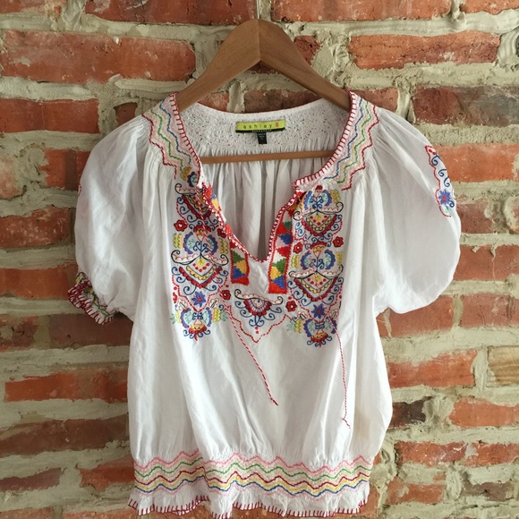 Ashley B Tops - Embroidered Peasant Blouse