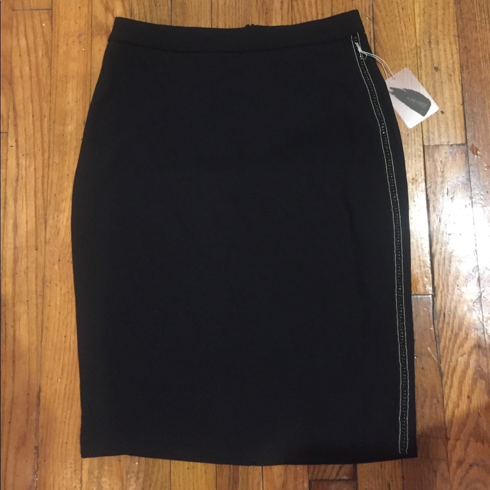 Black knee length pencil skirt with beaded sides