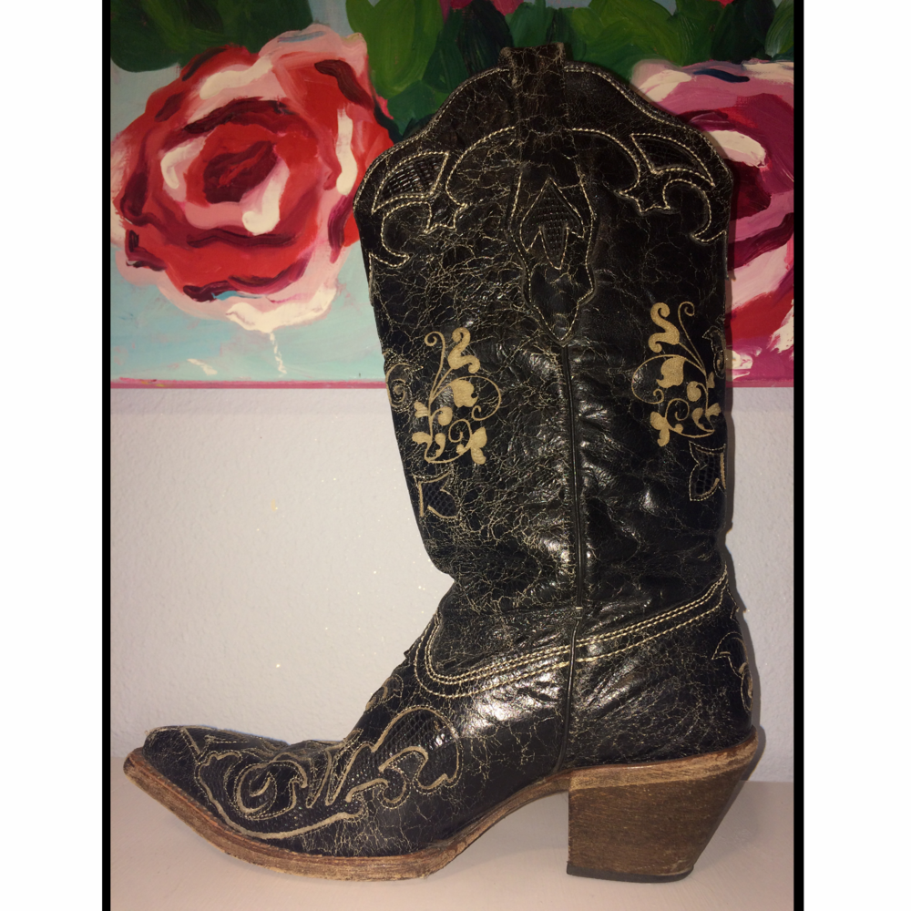 Handcrafted Vintage Lizard Inlay Western Boots