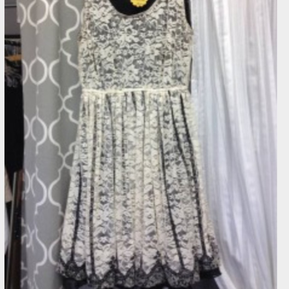 White and black lace mini dress