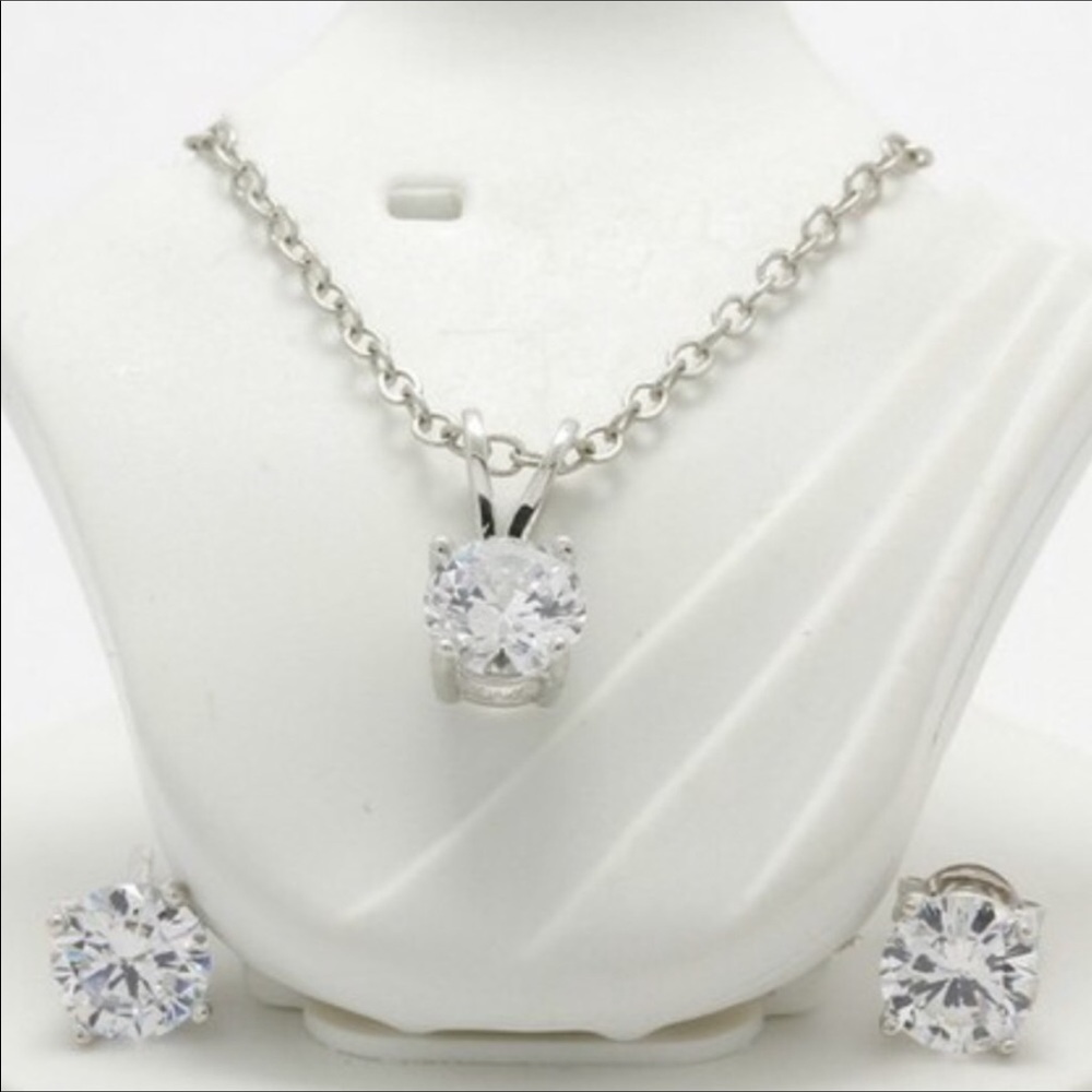 2 of Set White Sapphire Necklace & Earrings