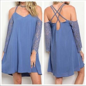 Mini dress in baby blue with lace accents NWT
