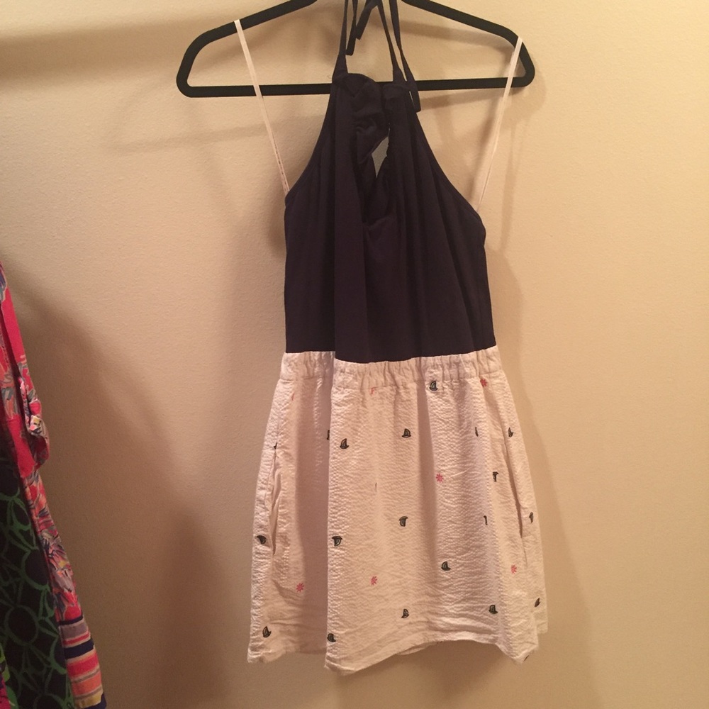 Lilly pulitzer seersucker nautical halter dress