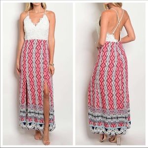 Maxi dress white lace and cheerful colors NWT