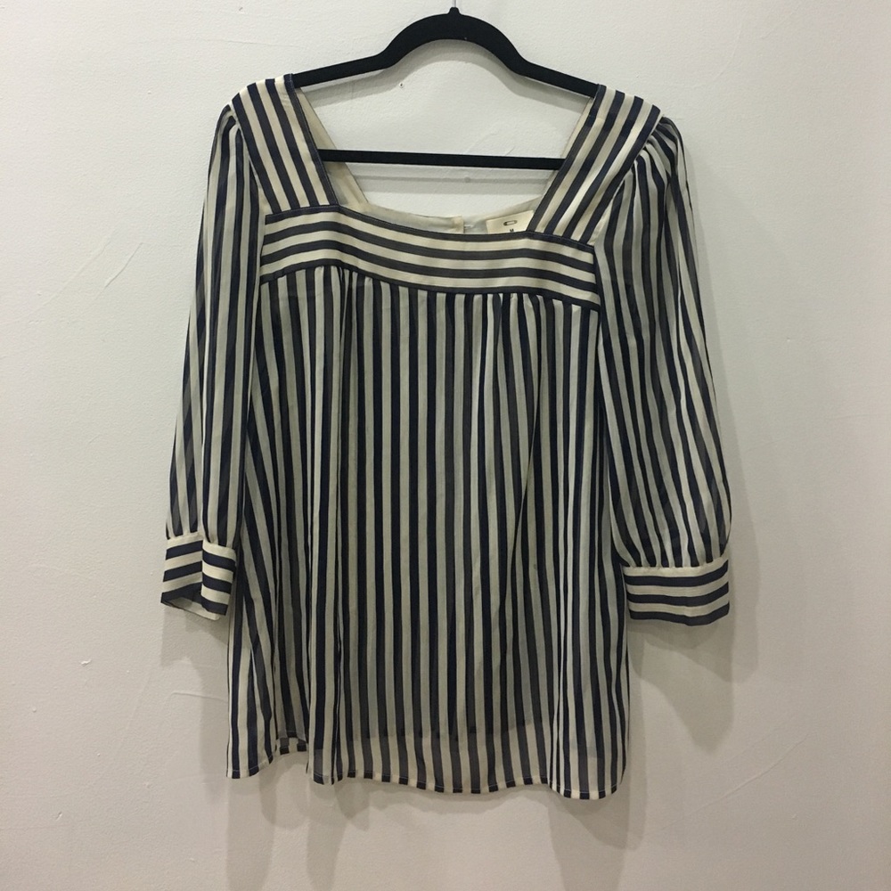 Blue and white striped blouse