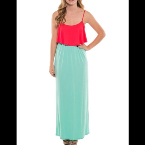 Coveted Clothing Dresses & Skirts - Coral & Mint Layered Maxi Dress