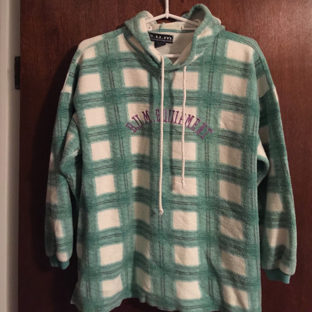 Green and White plaid warm hoodie (Juniors L)