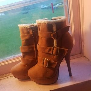 tan suede high heel boots