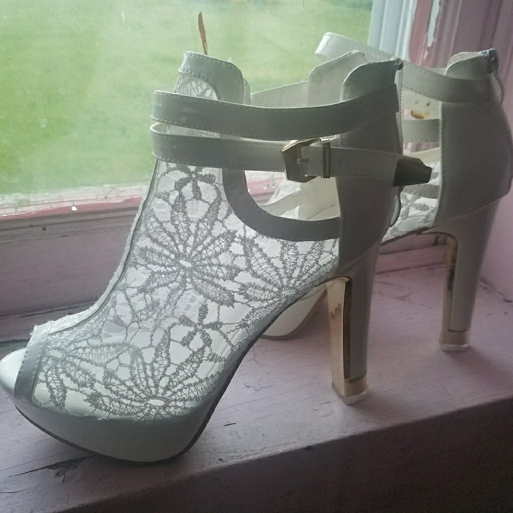 white lace high heels