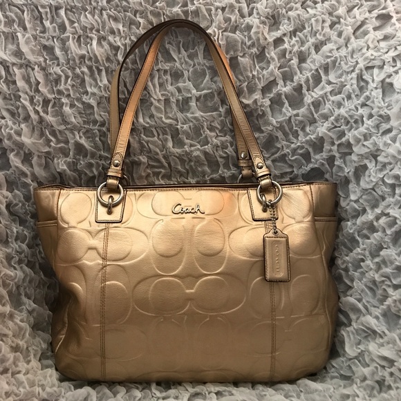 Coach - Rose Gold Metallic Leather Monogram Stitched  Coach metallic monogram handbag!!!
