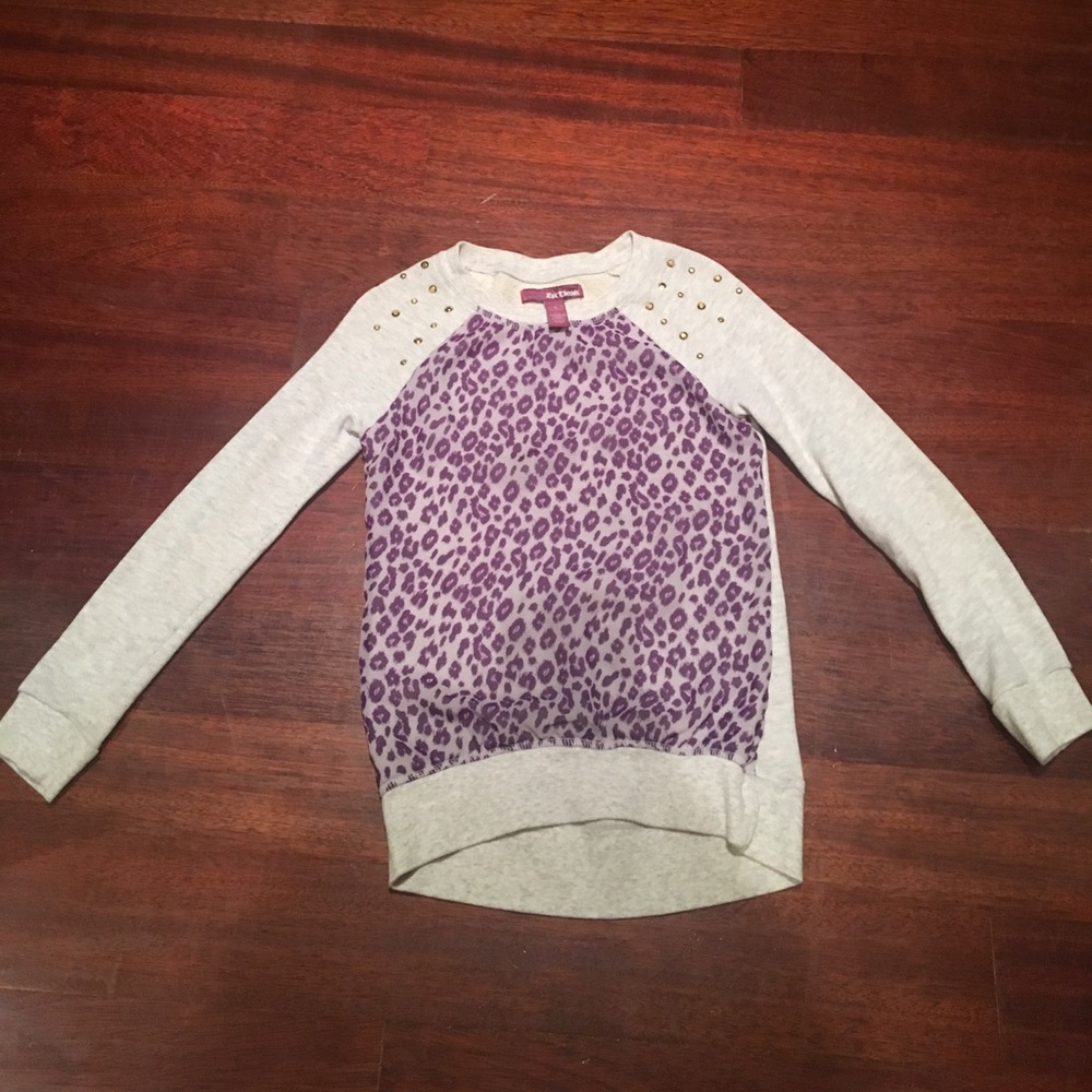 Gray Sweater with studs and purple leopard