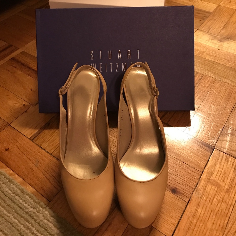 Stuart Weitzman butter calf sling back heels