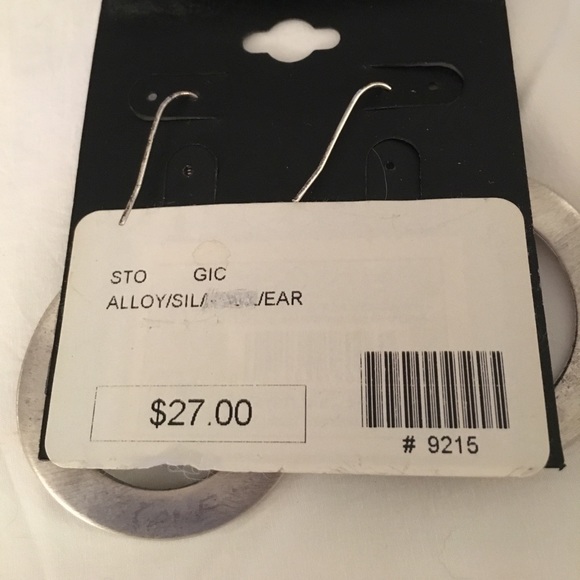 Brushed SILVER Circle Dangle Earrings - Picture 2 of 5