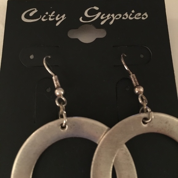 Brushed SILVER Circle Dangle Earrings - Picture 4 of 5