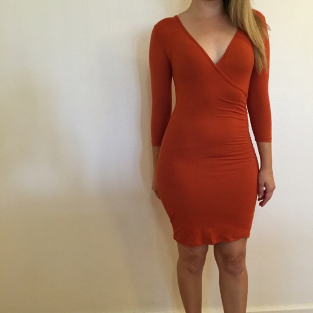 Rust Wrap Ruched Dress
