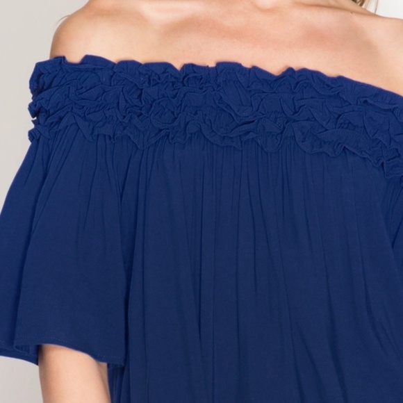 She + Sky Blue Ruffle Off Shoulder Top Shirt Blouse - Picture 2 of 10