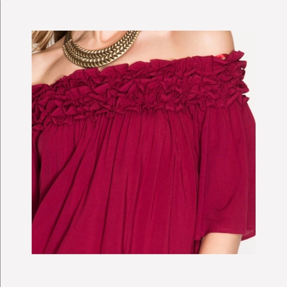 She + Sky Blue Ruffle Off Shoulder Top Shirt Blouse - Picture 5 of 10