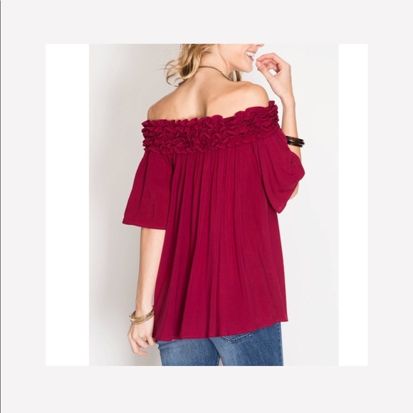 She + Sky Blue Ruffle Off Shoulder Top Shirt Blouse - Picture 6 of 10