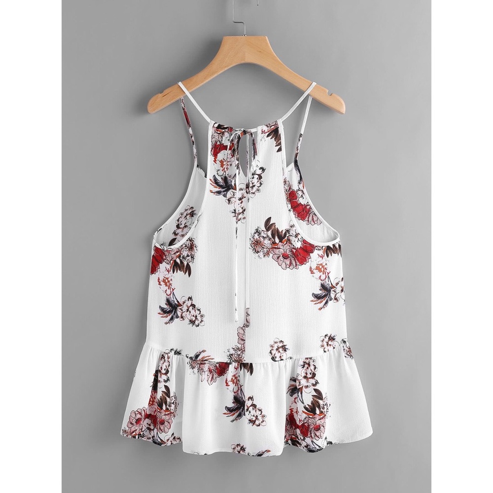 ✨3xHP✨Flower Keyhole Self Tie Back Peplum Cami✨ - Picture 2 of 4