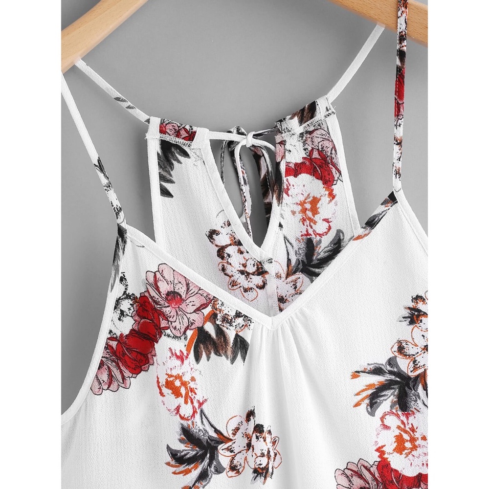 ✨3xHP✨Flower Keyhole Self Tie Back Peplum Cami✨ - Picture 3 of 4