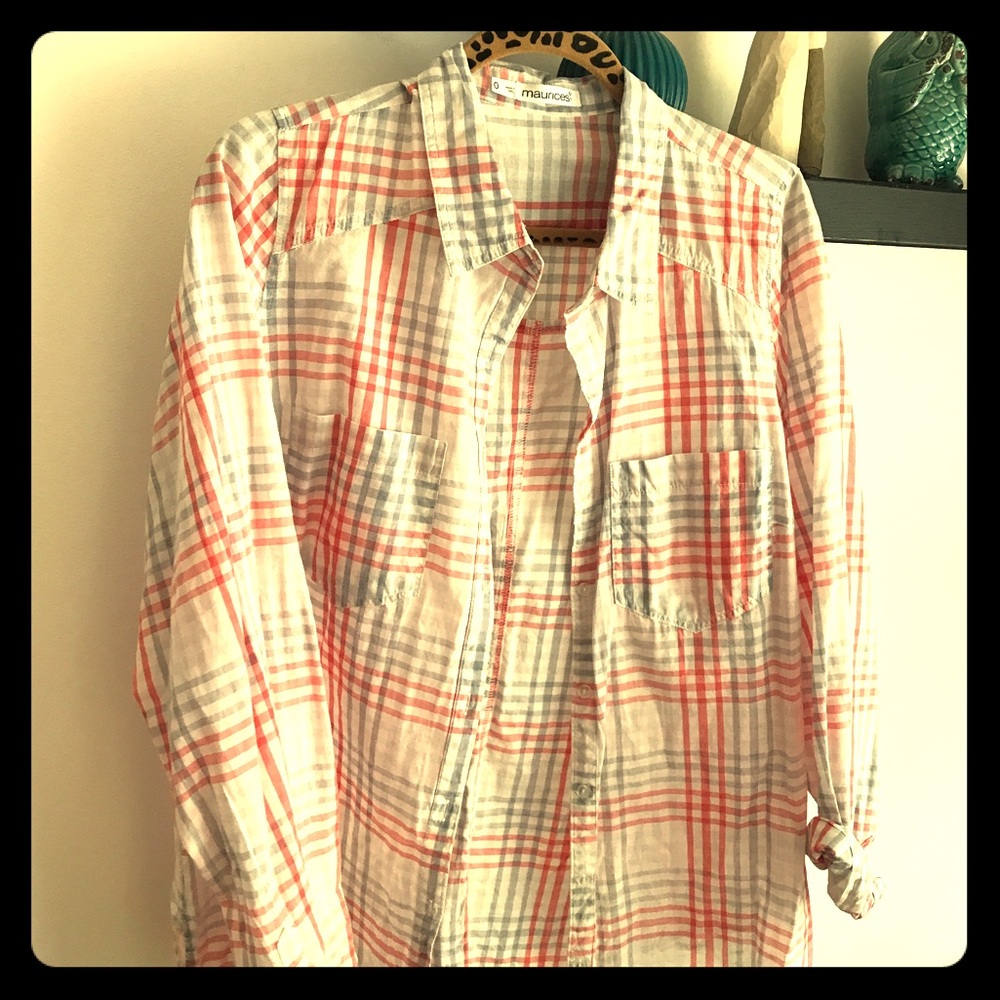 NWOT Lightweight plaid top, cute summer colors!