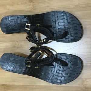 Tory Burch Black Strappy Wedge Sandals sz 5.5 M